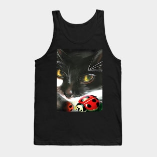 Cute Tuxedo Cat Nelson with Lady Bug Copyright TeAnne Tank Top